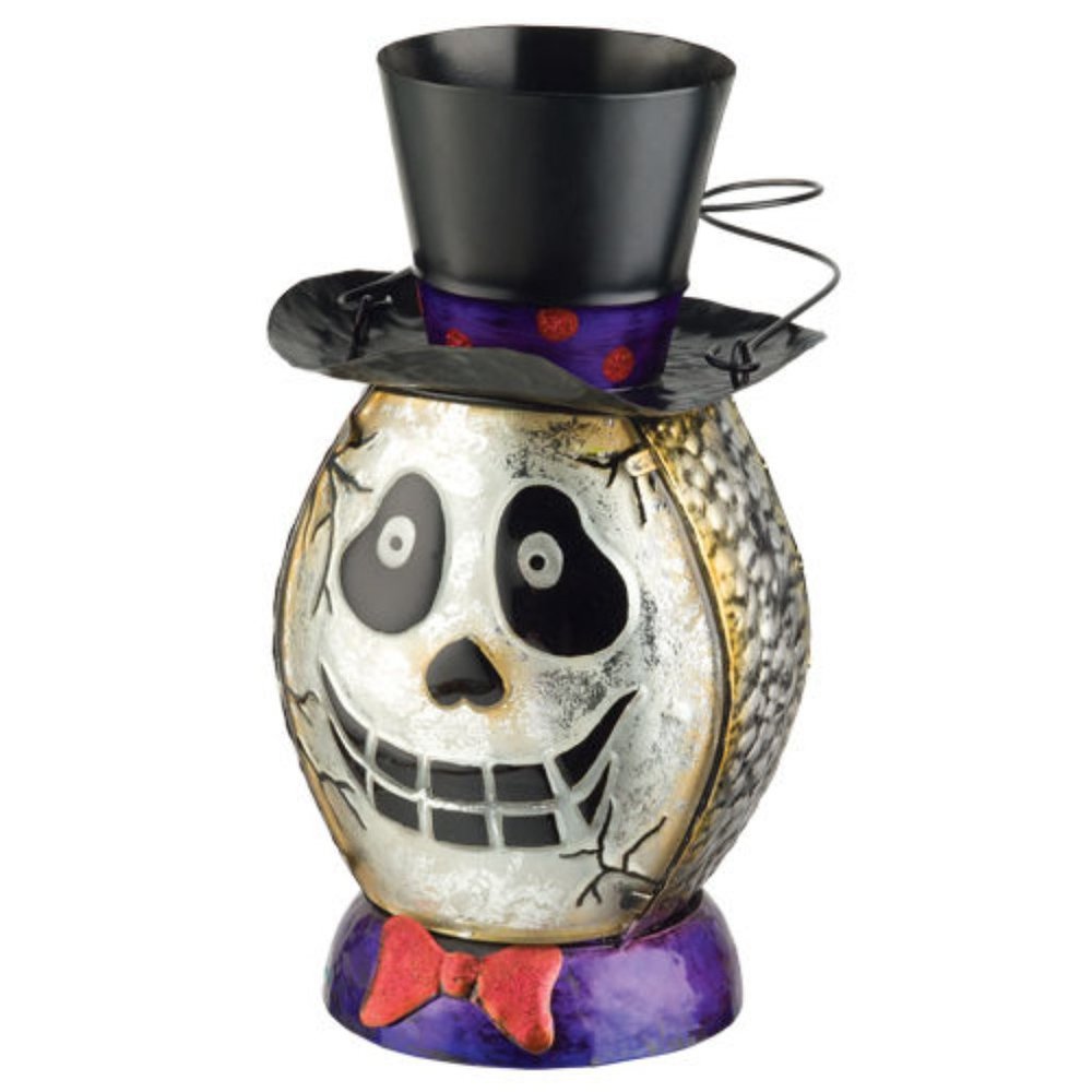 Skull Metal and Glass Halloween Lantern Day of the Dead
